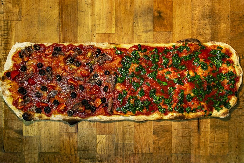 pizza alla pala marinara olive nere pomodorini